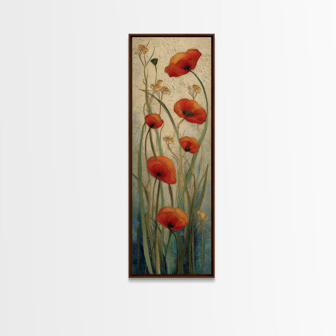 Poppies Blowing Through Green Grass Canvas Print, Impressionist Art, Abstract Painting, Living Room Decor, Fine Art, Impression, IMP-1x3-72