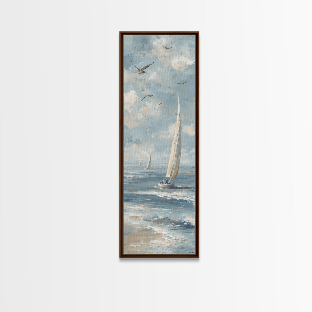 Coastal Beach Figures Framed Canvas Print, Impressionist Art, Colorful Wall Art, Living Room Decor, Fine Art, Impression, IMP-1x3-79