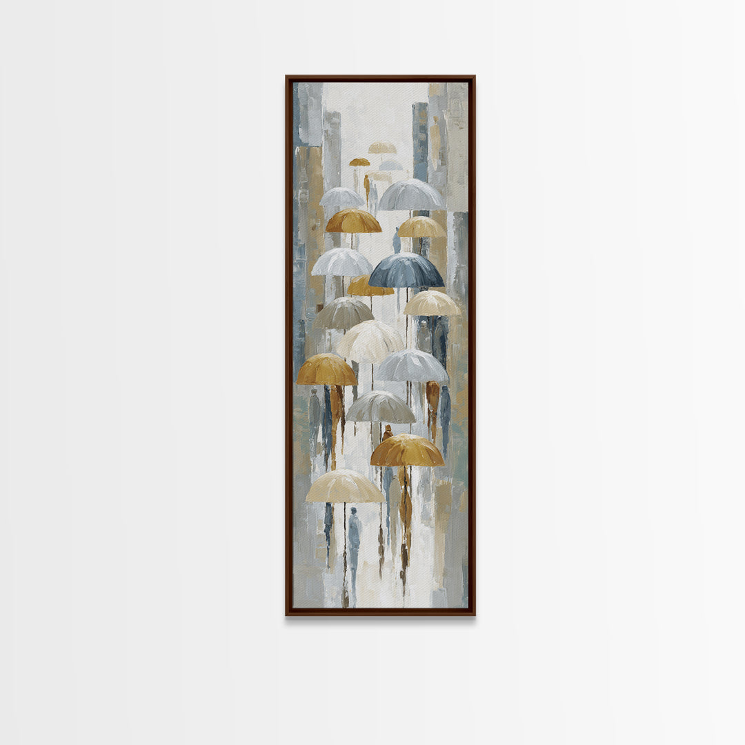 Rainy Boulevard with Umbrella Shapes Canvas Print, Impressionist Art, Abstract Painting, Living Room Decor, Abstract Art, IMP-1x3-81