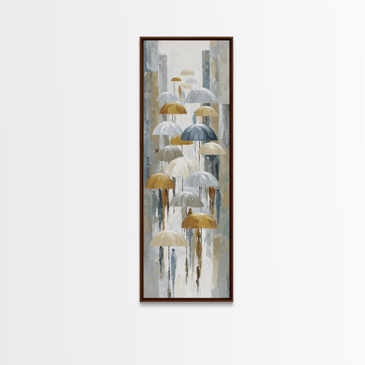 Rainy Boulevard with Umbrella Shapes Canvas Print, Impressionist Art, Abstract Painting, Living Room Decor, Abstract Art, IMP-1x3-81