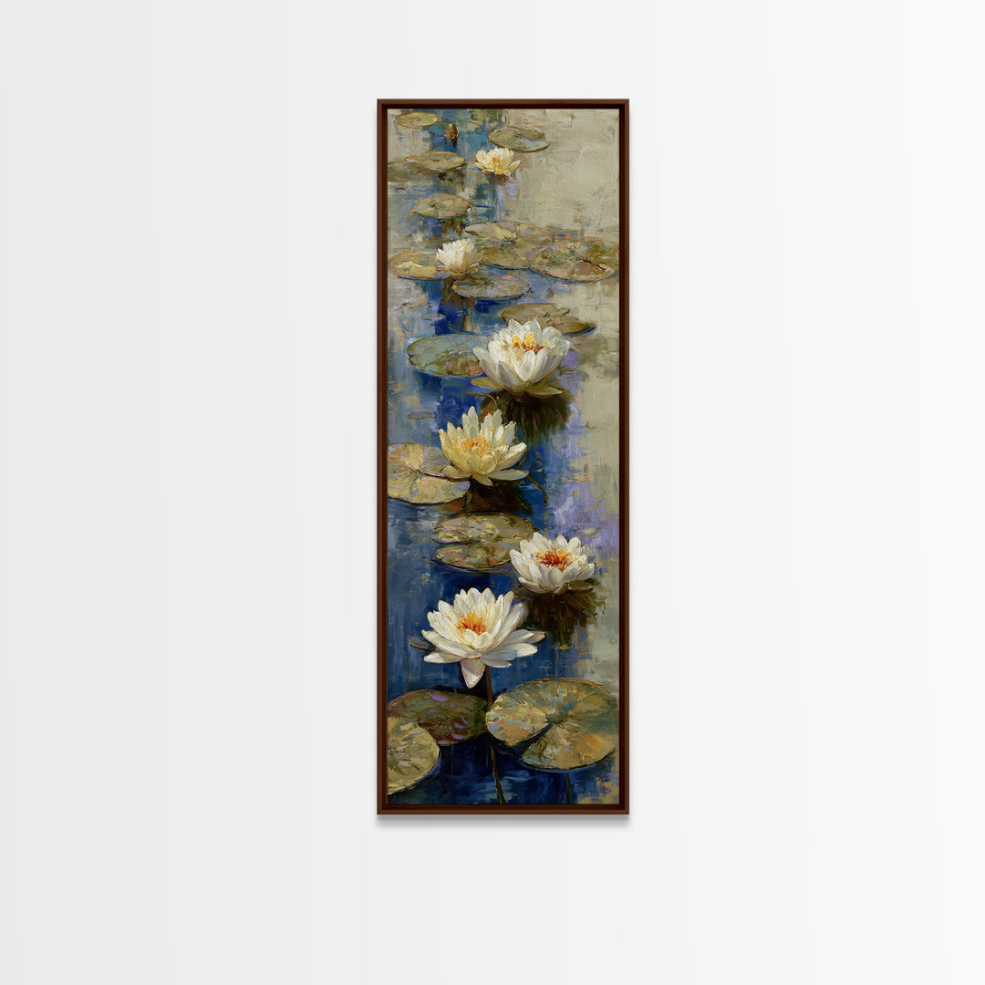 Water Lilies Floating on a Sunlit Pond Canvas Print, Impressionist Art, Bedroom Decor, Living Room Decor, Fine Art, Impression, IMP-1x3-85