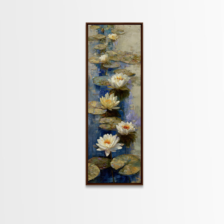 Water Lilies Floating on a Sunlit Pond Canvas Print, Impressionist Art, Bedroom Decor, Living Room Decor, Fine Art, Impression, IMP-1x3-85