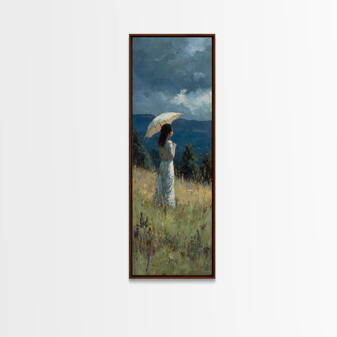 Woman with Parasol in Breezy Meadow Framed Canvas Print, Impressionist Art, Statement Artwork, Living Room Decor, Impression, IMP-1x3-87