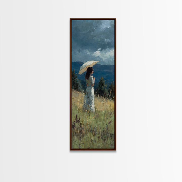 Woman with Parasol in Breezy Meadow Framed Canvas Print, Impressionist Art, Statement Artwork, Living Room Decor, Impression, IMP-1x3-87