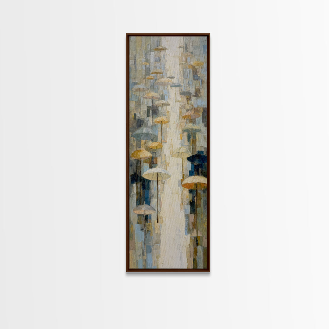 Rainy Boulevard with Umbrella Shapes Canvas Print, Impressionist Art, Luxury Decor, Living Room Decor, Abstract Art, Impression, IMP-1x3-9