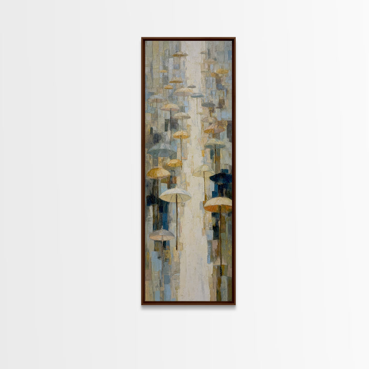 Rainy Boulevard with Umbrella Shapes Canvas Print, Impressionist Art, Luxury Decor, Living Room Decor, Abstract Art, Impression, IMP-1x3-9