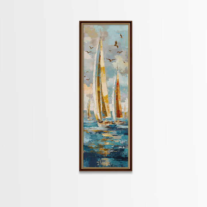 Sailboats on a Bright Sparkling Harbor Canvas Print, Impressionist Art, Original Painting, Living Room Decor, Impression, IMP-1x3-93