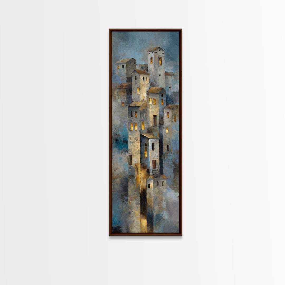 Snowy Village with Warm Glowing Windows Canvas Print, Impressionist Art, Boho Decor, Living Room Decor, Oil Painting, IMP-1x3-97