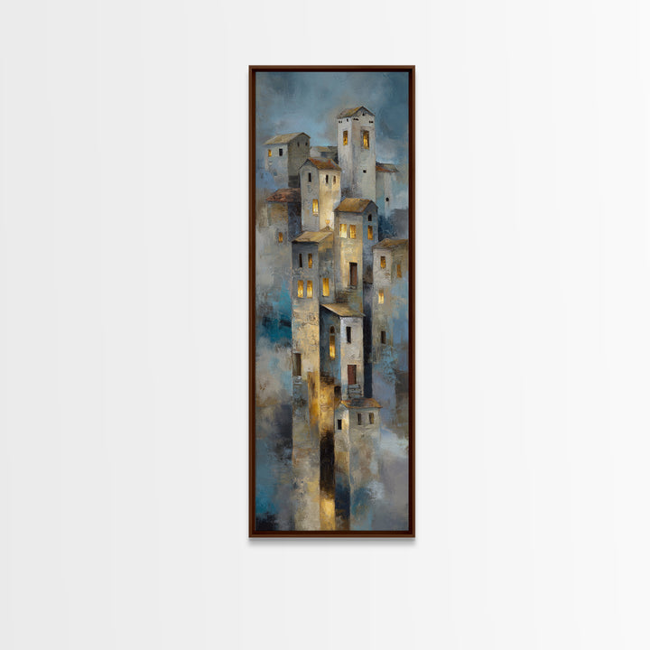 Snowy Village with Warm Glowing Windows Canvas Print, Impressionist Art, Boho Decor, Living Room Decor, Oil Painting, IMP-1x3-97