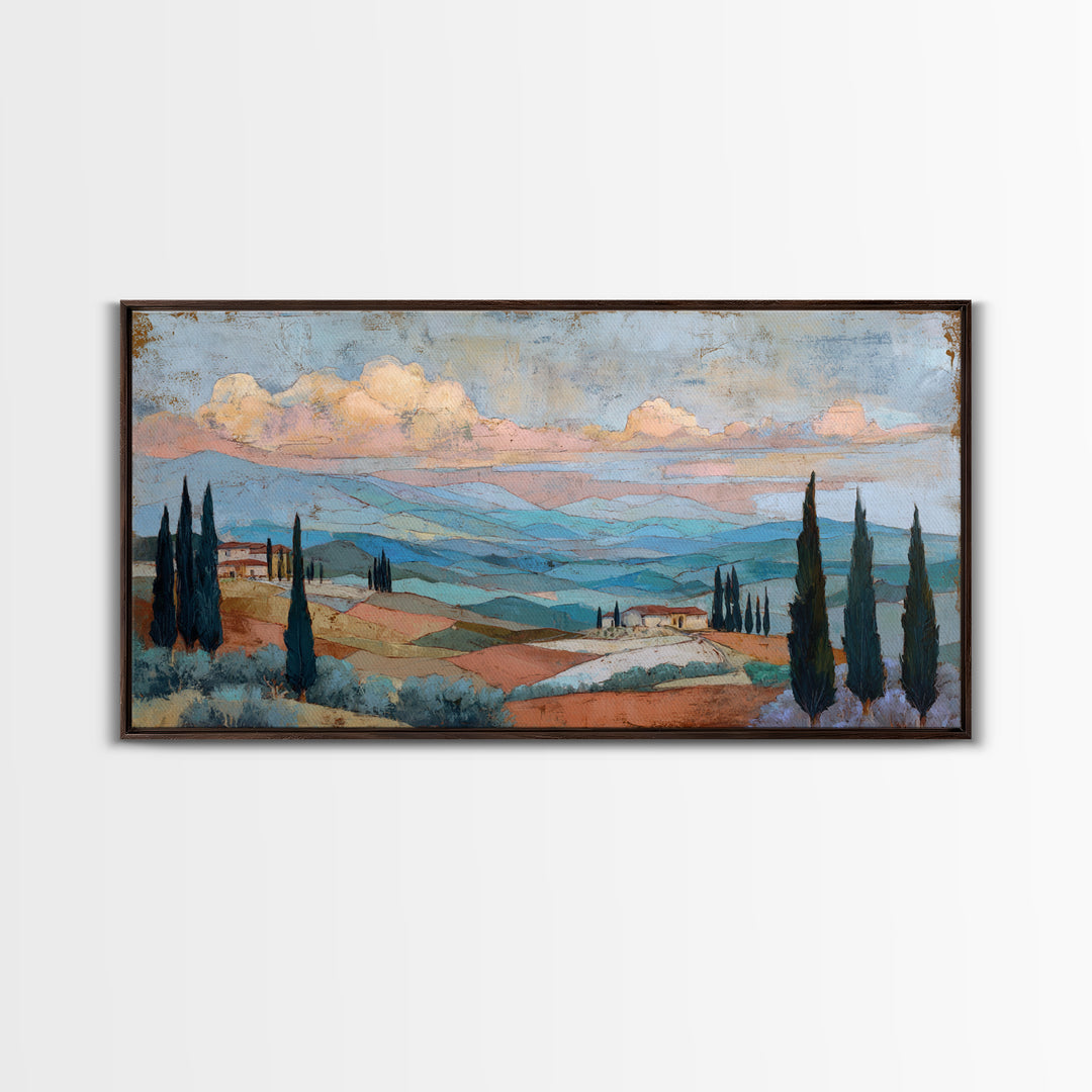 Sunset over Lavender Field Framed Canvas Print, Impressionist Art, Contemporary Art, Living Room Decor, Fine Art, Impression, IMP-2x1-10