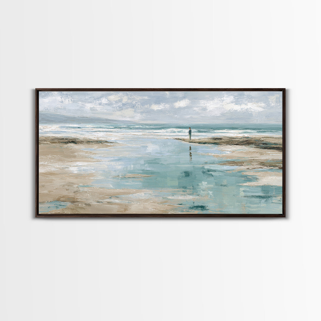 Coastal Beach Figures Framed Canvas Print, Impressionist Art, Home Decor, Living Room Decor, Impression, Horizontal Wall Art, IMP-2x1-15
