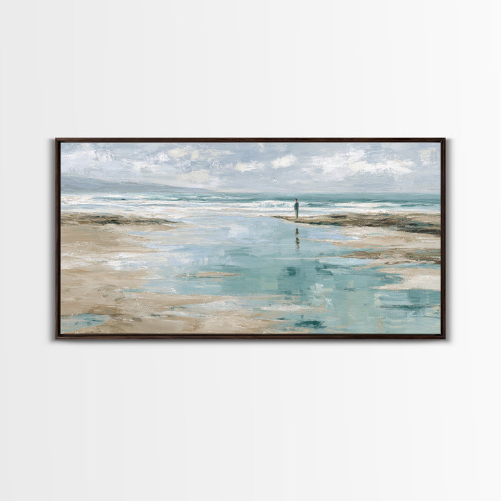 Coastal Beach Figures Framed Canvas Print, Impressionist Art, Home Decor, Living Room Decor, Impression, Horizontal Wall Art, IMP-2x1-15