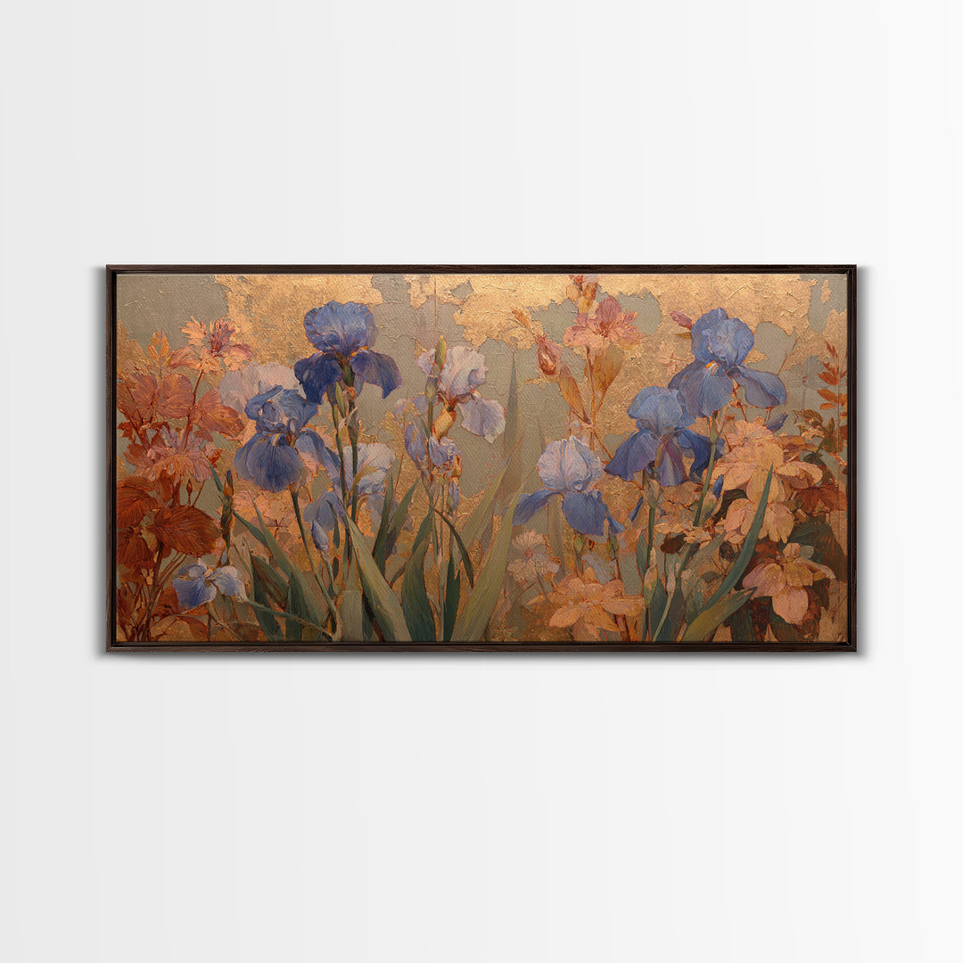 Iris Garden with Blue Violet Strokes Canvas Print, Impressionist Art, Fine Art Print, Living Room Decor, Impression, IMP-2x1-16