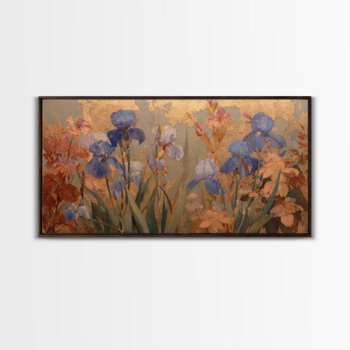 Iris Garden with Blue Violet Strokes Canvas Print, Impressionist Art, Fine Art Print, Living Room Decor, Impression, IMP-2x1-16
