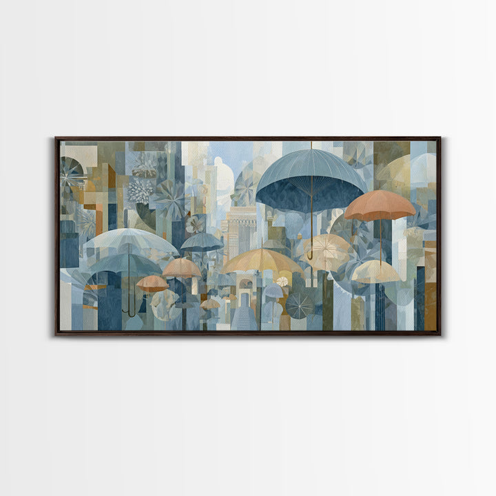 Rainy Boulevard with Umbrella Shapes Canvas Print, Impressionist Art, Living Room Decor, Abstract Art, Impression, IMP-2x1-17