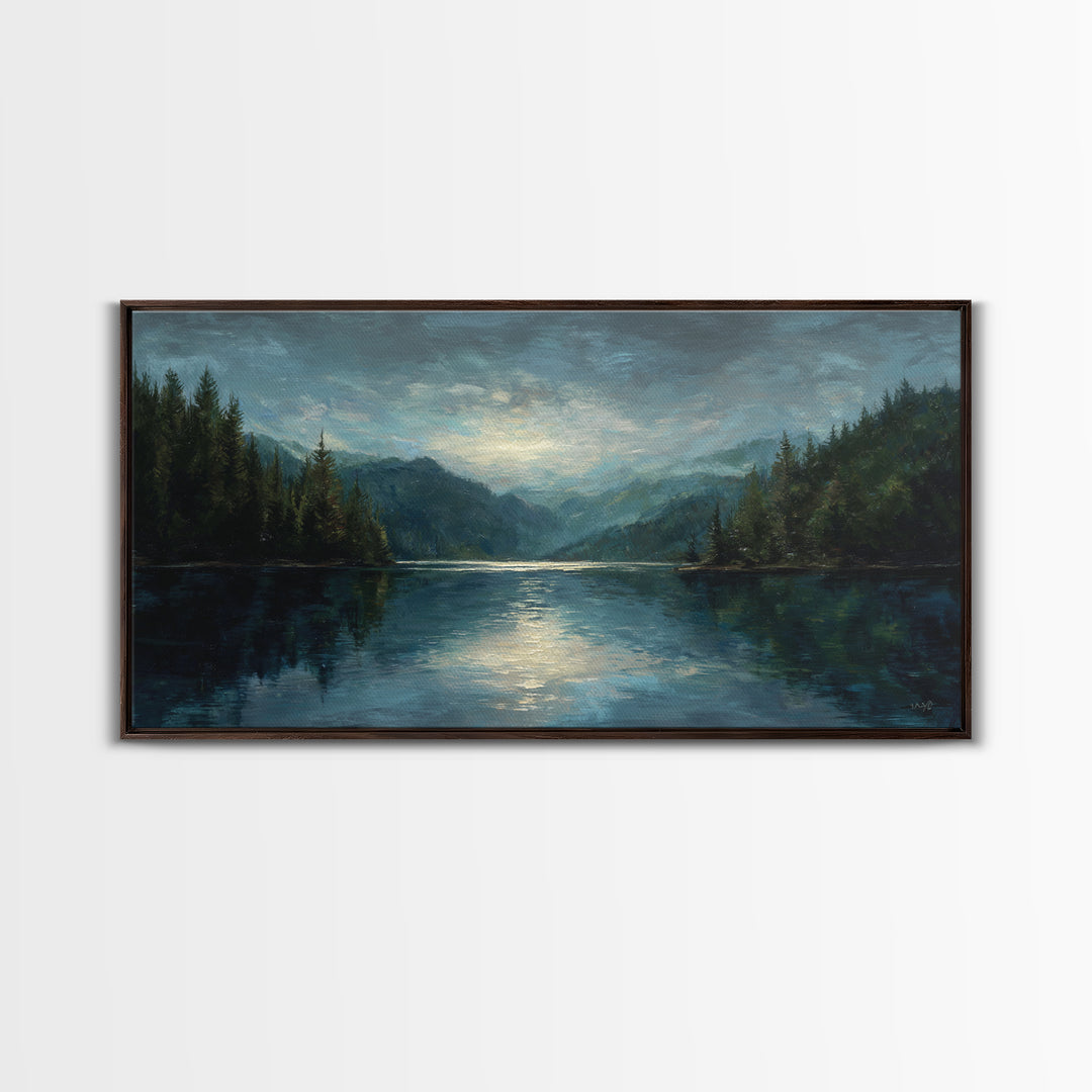 Mountain Lake with Sparkling Reflections Canvas Print, Impressionist Art, Statement Artwork, Living Room Decor, Impression, IMP-2x1-20