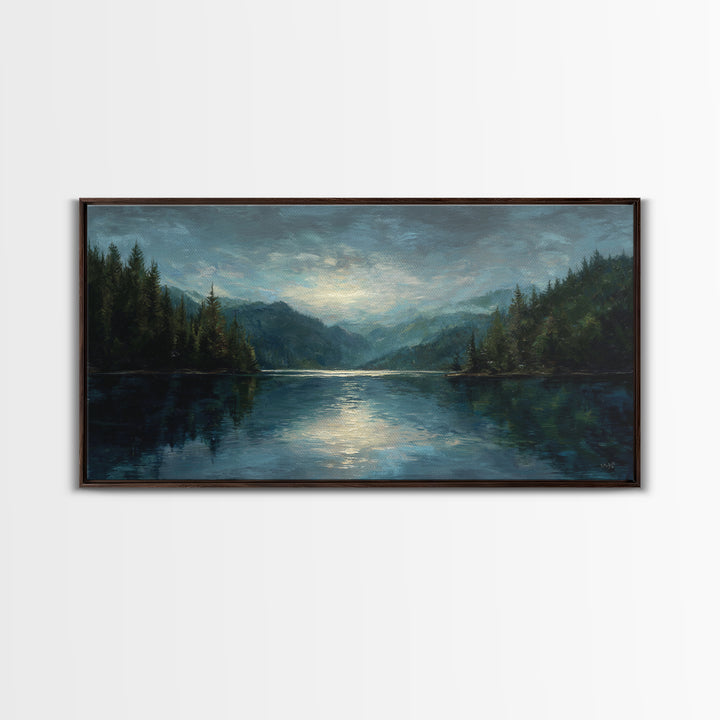Mountain Lake with Sparkling Reflections Canvas Print, Impressionist Art, Statement Artwork, Living Room Decor, Impression, IMP-2x1-20