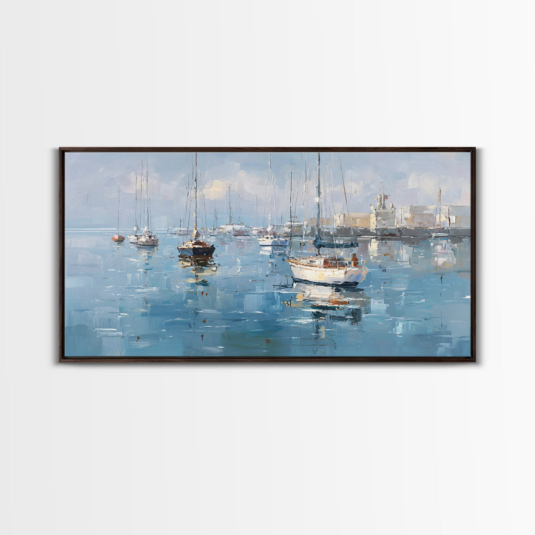 Sailboats on a Bright Sparkling Harbor Canvas Print, Impressionist Art, Original Art, Living Room Decor, Impression, IMP-2x1-29