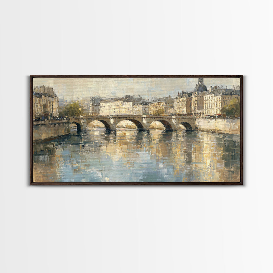 Paris Bridge Reflected Framed Canvas Print, Impressionist Art, Farmhouse Decor, Living Room Decor, Fine Art, Impression, IMP-2x1-3