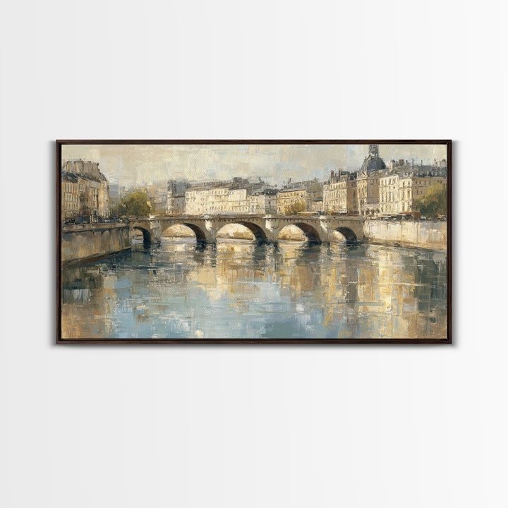 Paris Bridge Reflected Framed Canvas Print, Impressionist Art, Farmhouse Decor, Living Room Decor, Fine Art, Impression, IMP-2x1-3