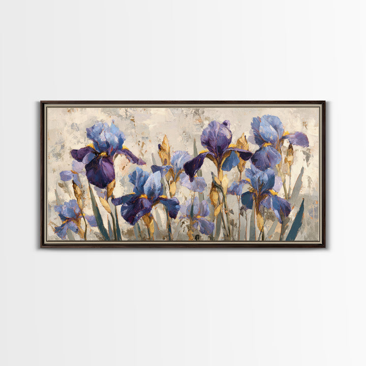Iris Garden with Blue Violet Strokes Framed Canvas Print, Impressionist Art, Wall Decor, Living Room Decor, Impression, IMP-2x1-40