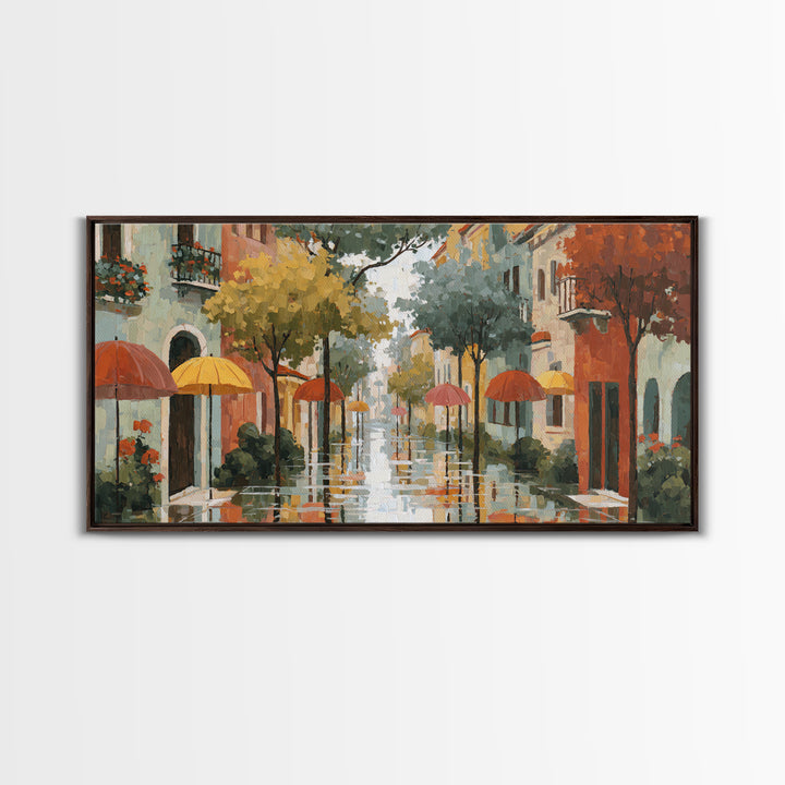 Rainy Boulevard with Umbrella Shapes Canvas Print, Impressionist Art, Living Room Decor, Abstract Art, Impression, IMP-2x1-41