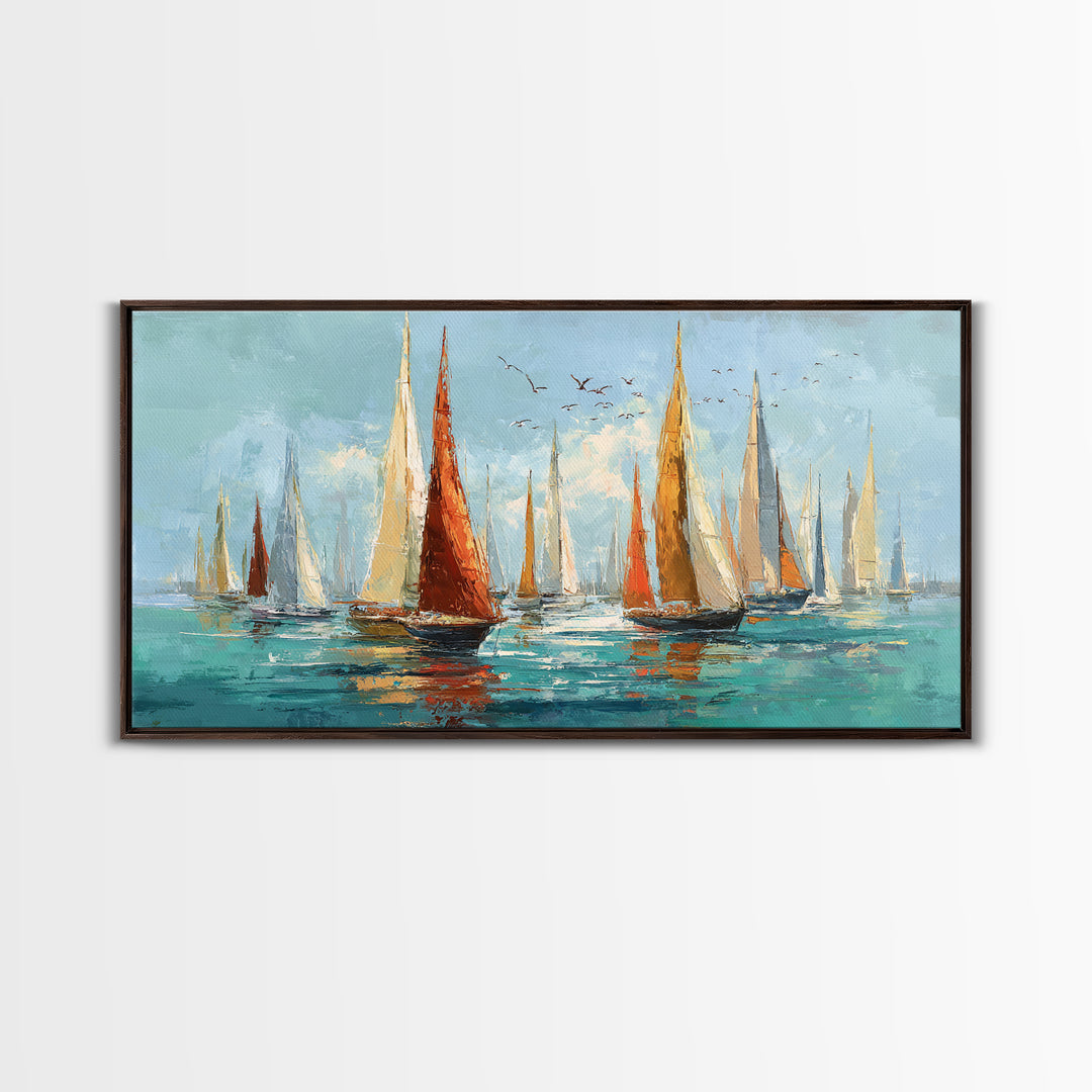 Sailboats on a Bright Sparkling Harbor Canvas Print, Impressionist Art, Original Art, Living Room Decor, Impression, IMP-2x1-5