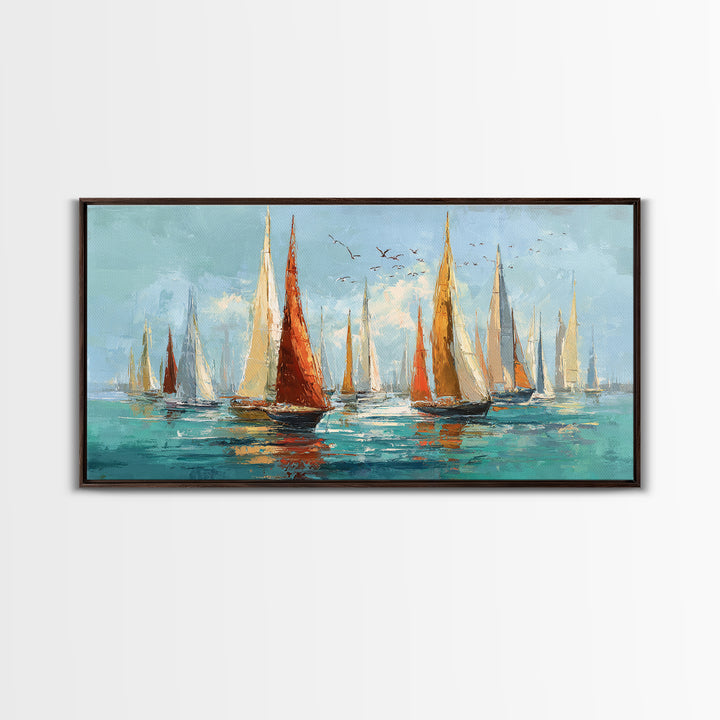 Sailboats on a Bright Sparkling Harbor Canvas Print, Impressionist Art, Original Art, Living Room Decor, Impression, IMP-2x1-5