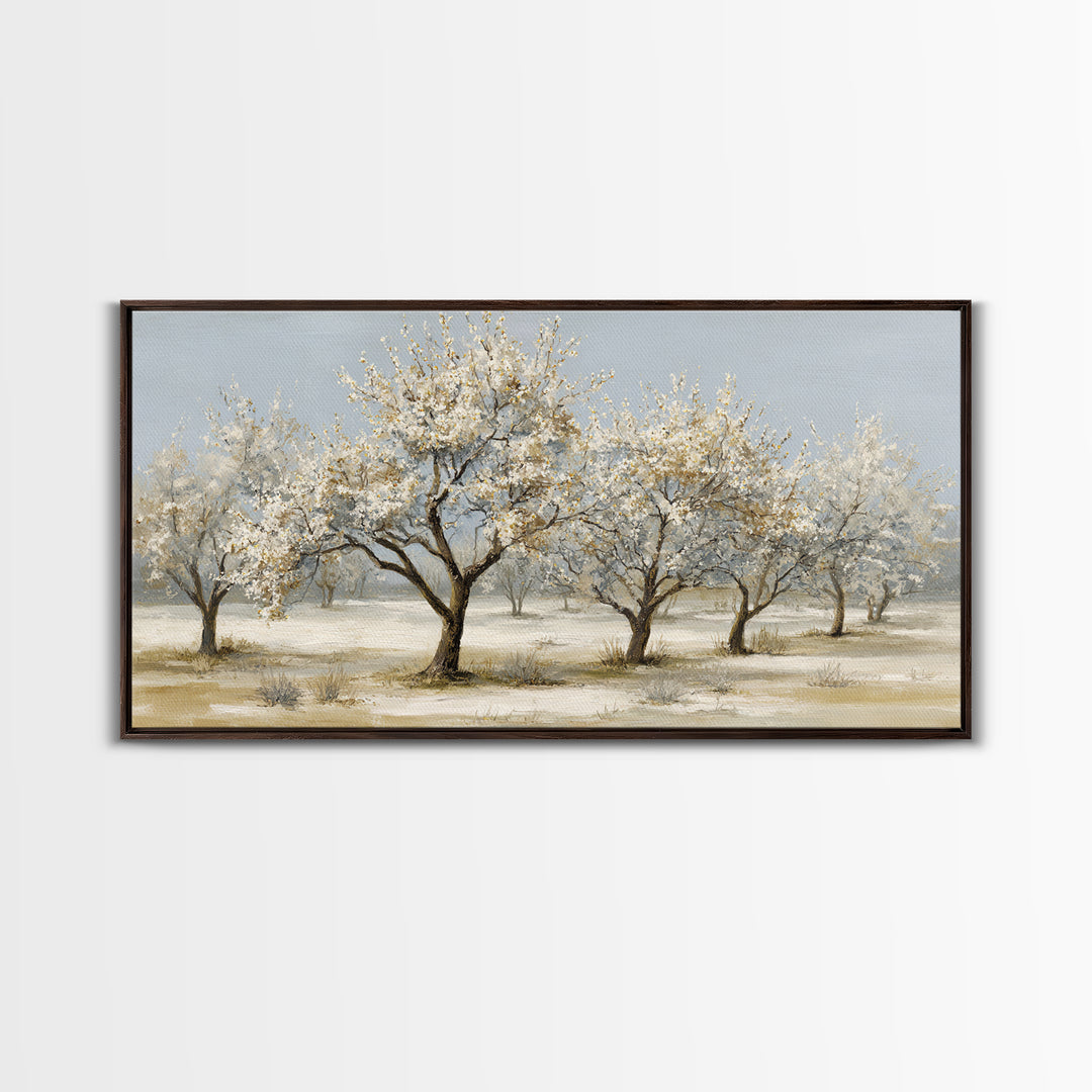 Spring Orchard with Blossoming Trees Framed Canvas Print, Impressionist Art, Painting, Living Room Decor, Fine Art, Impression, IMP-2x1-50