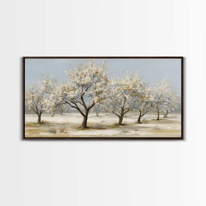 Spring Orchard with Blossoming Trees Framed Canvas Print, Impressionist Art, Painting, Living Room Decor, Fine Art, Impression, IMP-2x1-50