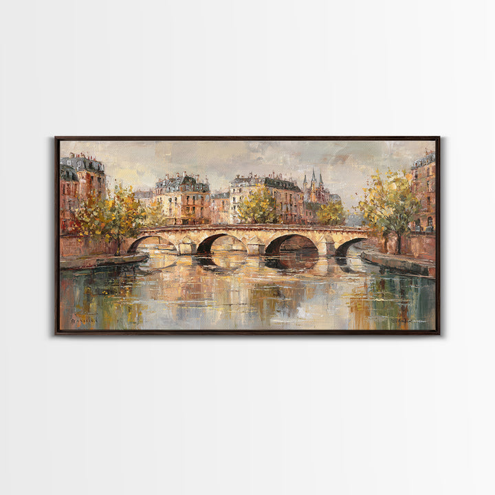 Paris Bridge Reflected Framed Canvas Print, Impressionist Art, Wall Art Framed, Living Room Decor, Watercolor Art, Impression, IMP-2x1-51