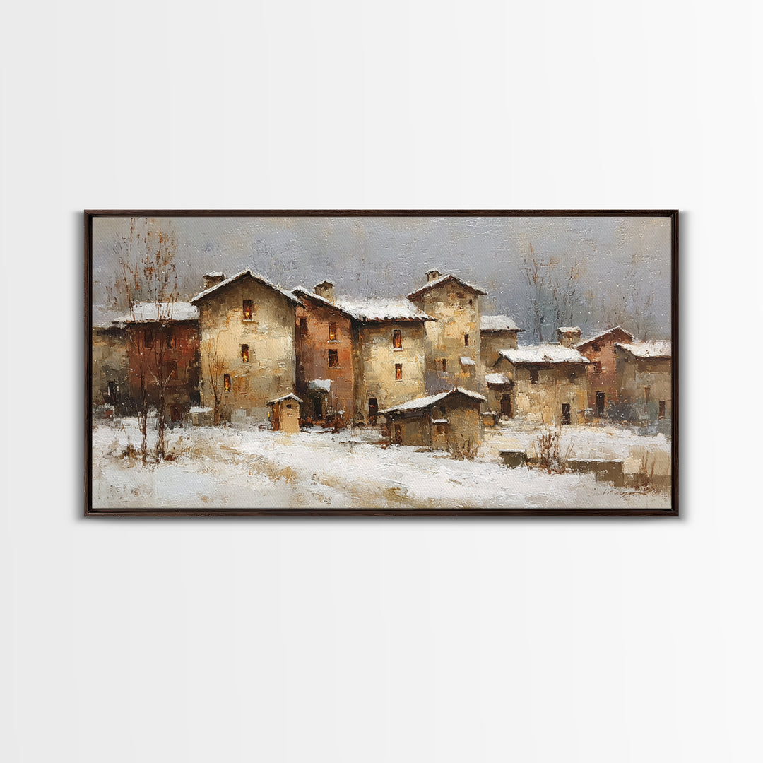 Snowy Village with Warm Glowing Windows Canvas Print, Impressionist Art, Bedroom Decor, Living Room Decor, Fine Art, Impression, IMP-2x1-57