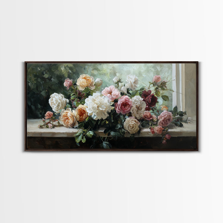 Caf Table with Flowers and Morning Light Canvas Print, Impressionist Art, Minimalist Decor, Living Room Decor, Impression, IMP-2x1-6