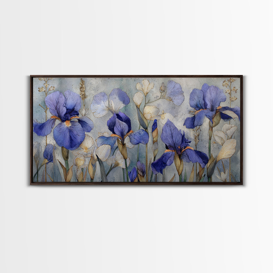Iris Garden with Blue Violet Strokes Canvas Print, Impressionist Art, Living Room Decor, Oil Painting, Impression, IMP-2x1-64
