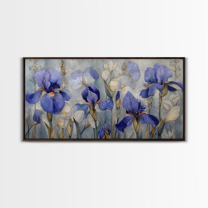 Iris Garden with Blue Violet Strokes Canvas Print, Impressionist Art, Living Room Decor, Oil Painting, Impression, IMP-2x1-64