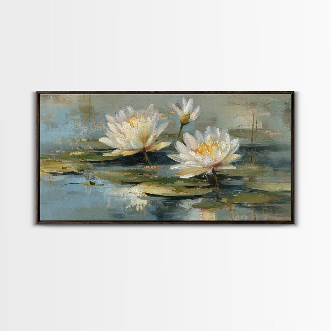 Water Lilies Floating on a Sunlit Pond Canvas Print, Impressionist Art, Living Room Wall Art, Living Room Decor, Impression, IMP-2x1-69