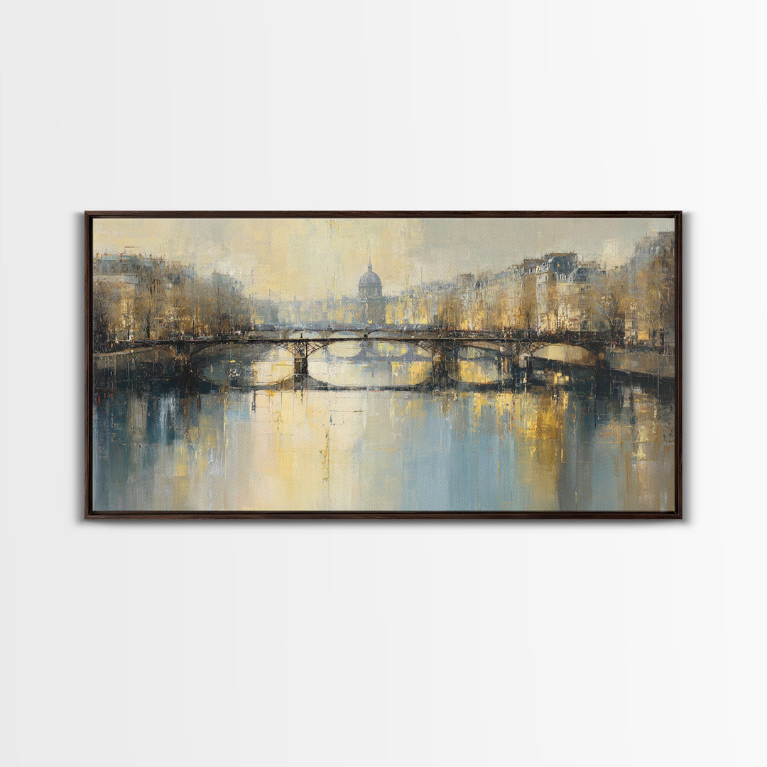 Paris Bridge Reflected Framed Canvas Print, Impressionist Art, Room Decor, Living Room Decor, Fine Art, Impression, IMP-2x1-75