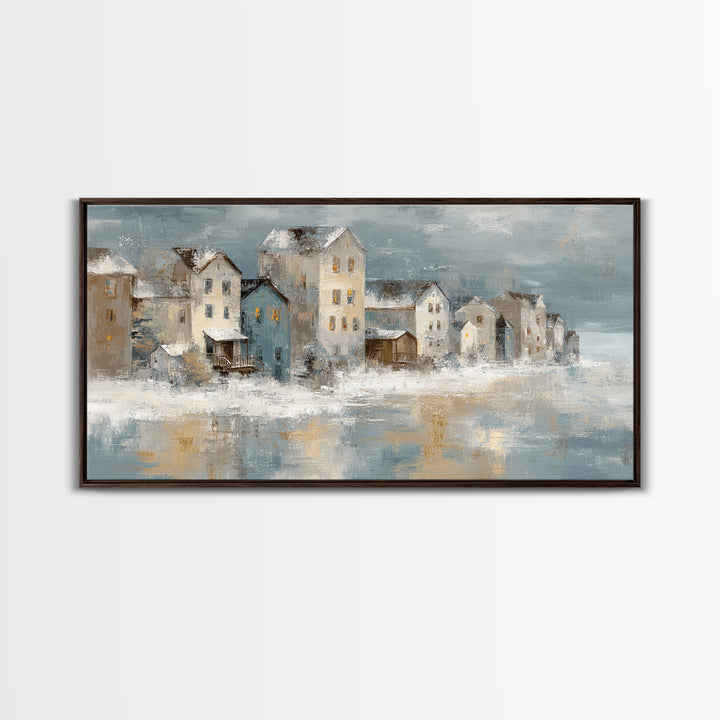 Snowy Village with Warm Glowing Windows Canvas Print, Impressionist Art, Wall Art Framed, Living Room Decor, Impression, IMP-2x1-81