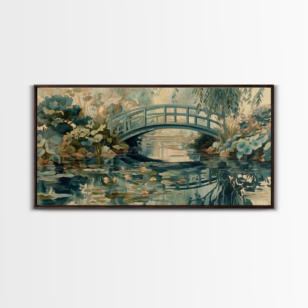 Water Garden Bridge Framed Canvas Print, Impressionist Art, Original Painting, Living Room Decor, Fine Art, Impression, IMP-2x1-86