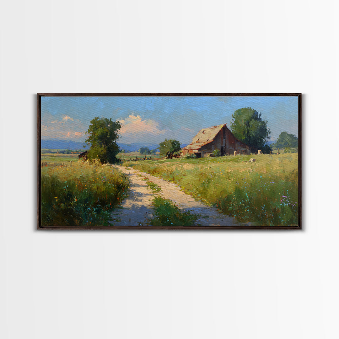 Country Lane with Flickering Sunlight Framed Canvas Print, Impressionist Art, Oil Painting, Living Room Decor, Impression, IMP-2x1-90