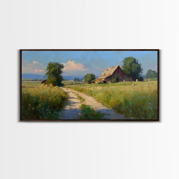 Country Lane with Flickering Sunlight Framed Canvas Print, Impressionist Art, Oil Painting, Living Room Decor, Impression, IMP-2x1-90