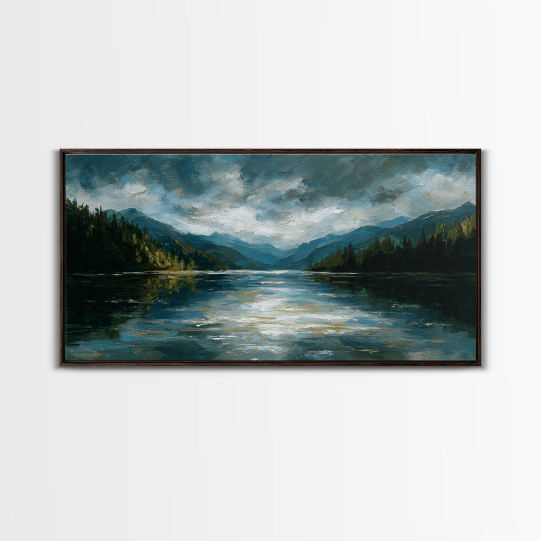 Mountain Lake with Sparkling Reflections Canvas Print, Impressionist Art, Horizontal Wall Art, Living Room Decor, Impression, IMP-2x1-92