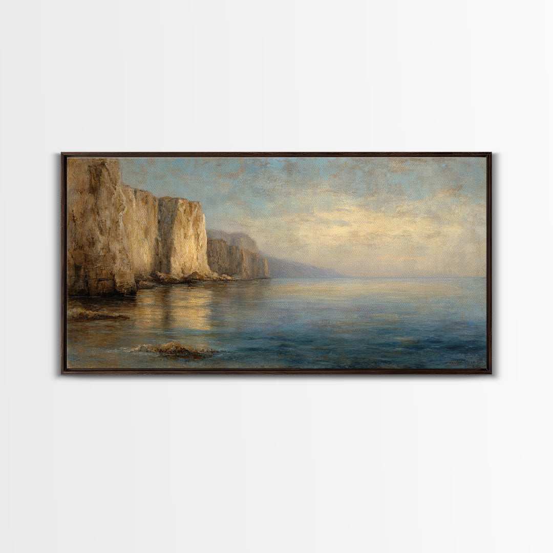 Soft Seaside Cliffs Framed Canvas Print, Impressionist Art, Coastal Wall Art, Living Room Decor, Fine Art, Impression, IMP-2x1-97