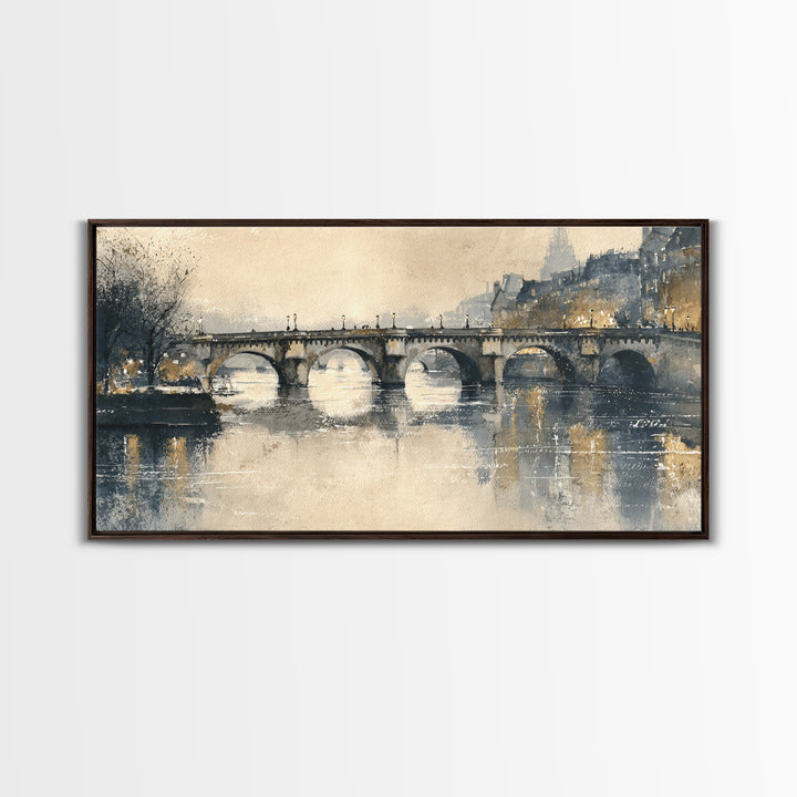 Paris Bridge Reflected Framed Canvas Print, Impressionist Art, Living Room Wall Art, Living Room Decor, Fine Art, Impression, IMP-2x1-99
