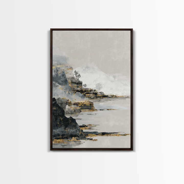 Soft Seaside Cliffs Framed Canvas Print, Impressionist Art, Textured Wall Art, Living Room Decor, Fine Art, Impression, IMP-2x3-13