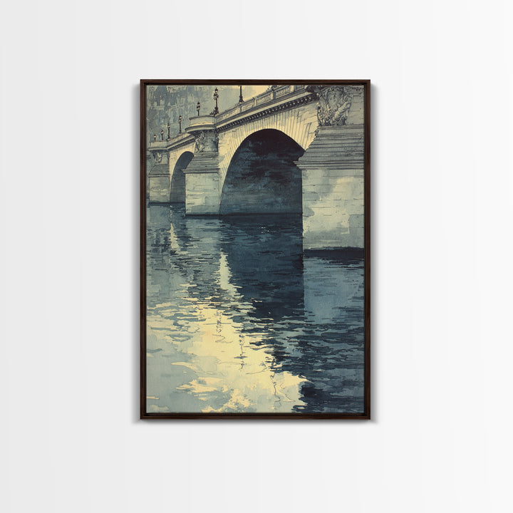 Paris Bridge Reflected Canvas Print, Impressionist Art, Minimalist Decor, Living Room Decor, Impression, Textured Wall Art, IMP-2x3-15