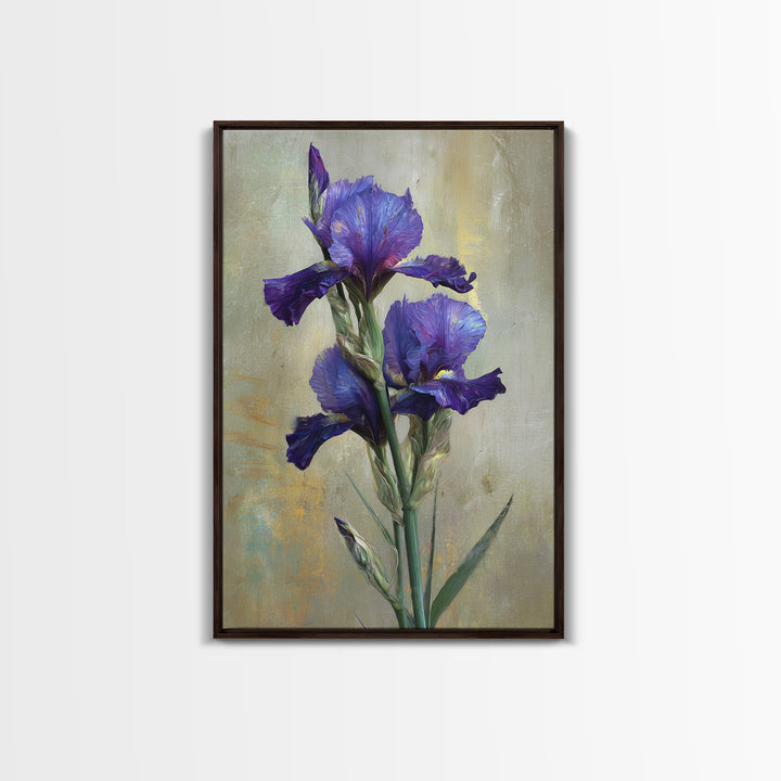 Iris Garden with Blue Violet Strokes Framed Canvas Print, Impressionist Art, Modern Art, Living Room Decor, Oil Painting, IMP-2x3-28