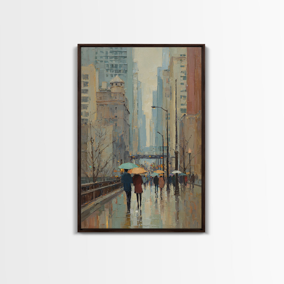 Rainy Boulevard with Umbrella Shapes Canvas Print, Impressionist Art, Original Art, Living Room Decor, Abstract Art, Impression, IMP-2x3-29