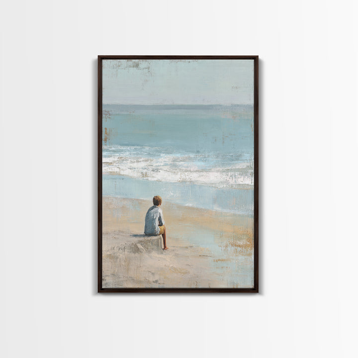 Coastal Beach Figures Framed Canvas Print, Impressionist Art, Room Decor, Living Room Decor, Oil Painting, Impression, IMP-2x3-3