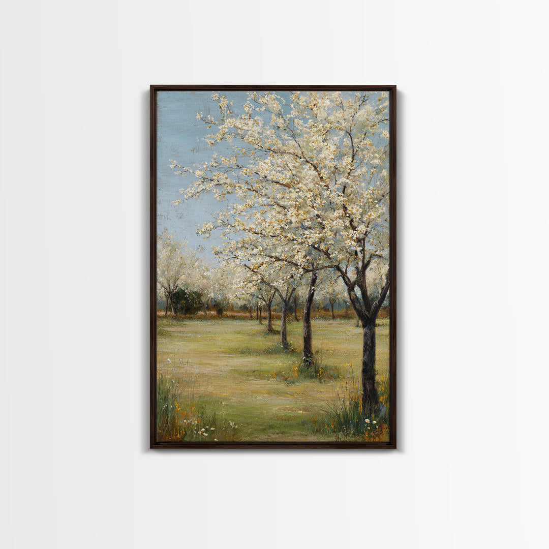 Spring Orchard with Blossoming Trees Framed Canvas Print, Impressionist Art, Original Painting, Living Room Decor, Impression, IMP-2x3-38